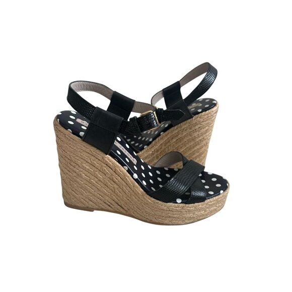 MARC BY MARC JACOBS Black Leather Espadrilles Wedges Size 6 - Picture 3 of 9